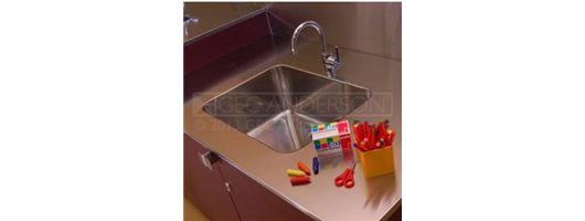 Split level stainless steel sinktops and splashbacks to educational visitor area and baby change units to washrooms
