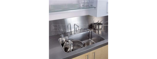 5000x700mm continuous stainless steel worktop with large single bowl and square edge