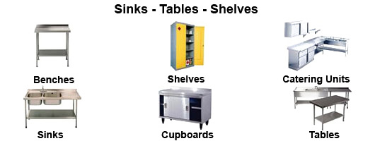 Commercial kitchen sinks, tables and shelves by Millers Catering