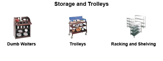 Storage and trolleys by Millers Catering
