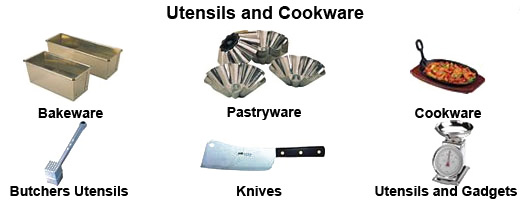 Utensils and cookware items by Millers Catering