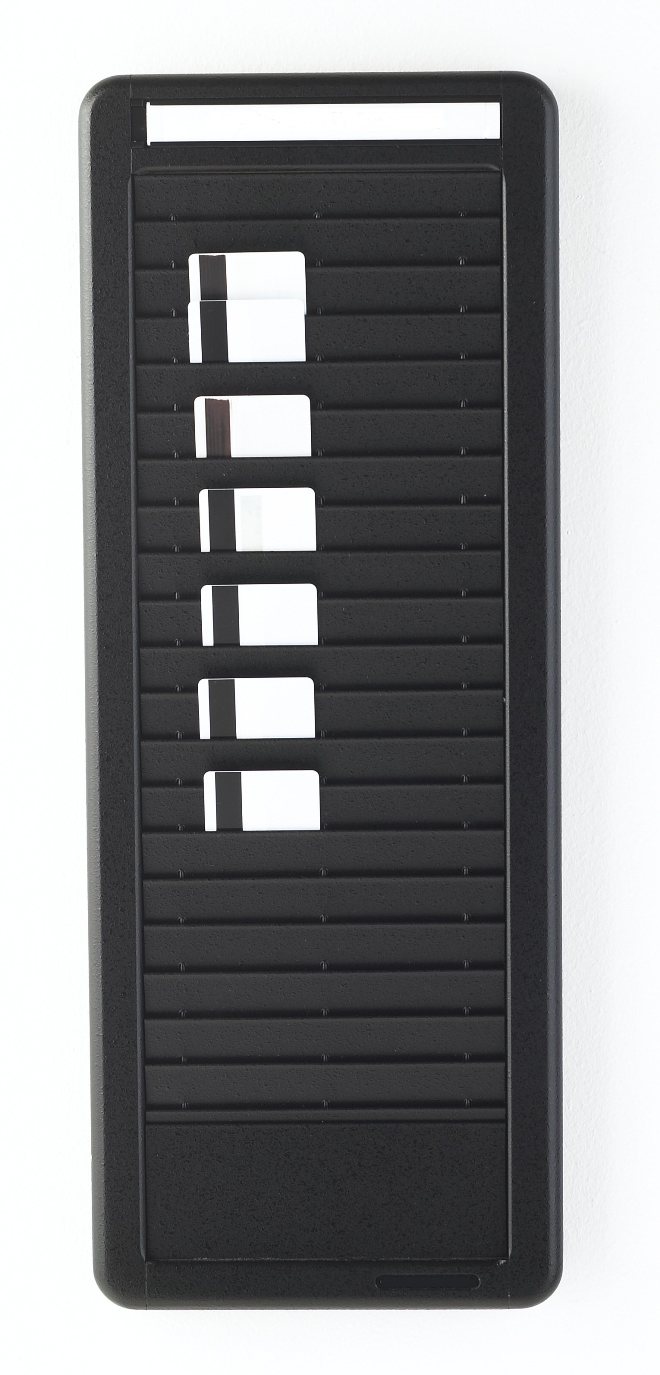 Black polycarbonate badge/card rack (holder)