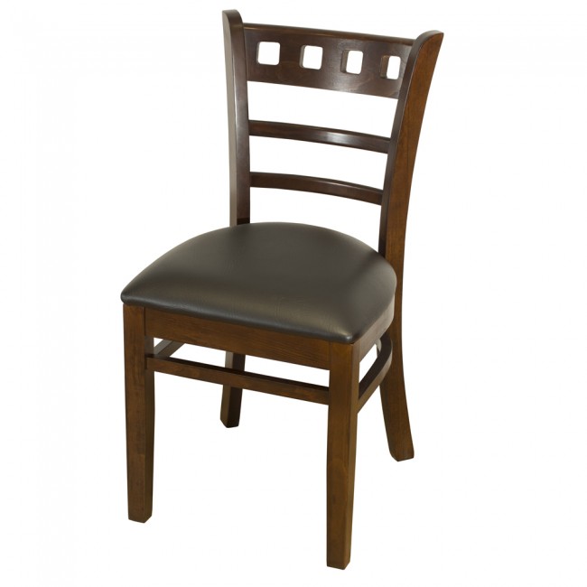 Enzo Walnut Side Chair With Black Faux Leather Seat