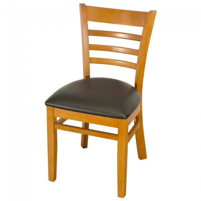 Dallas Cherry Side Chair With Black Faux Leather Seat