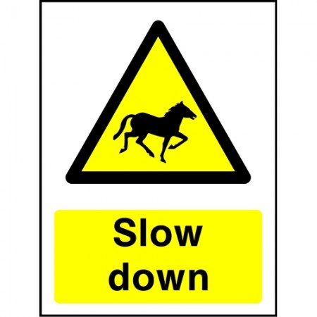 "Warning Horse Slow down" sign