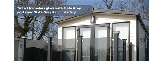 Tinted frameless glass with Slate Grey posts and Slate Grey Ranch skirting