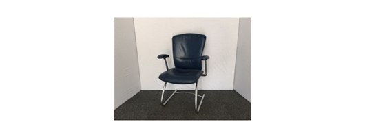 Dark Blue Leather & Chrome Meeting Chair