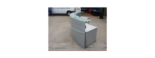 Grey Perforated Curved Reception Desk with Glass