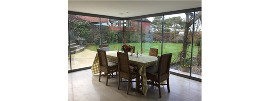 Double Glazed Removeable Corner Post Frameless Glass Curtains Buxted Bespoke