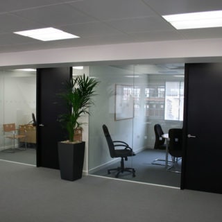 Offices with Glass Walls & Black Doors
