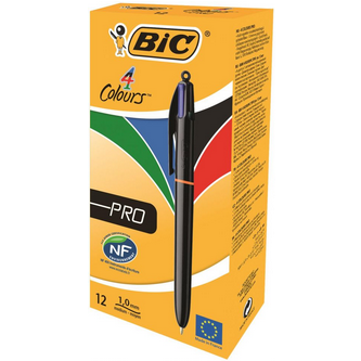 Bic 4-Colour Pro Ball Pen Medium 1.0mm Tip 0.32mm Line Blue Black Red Green Ref 982869 [Pack 12] 