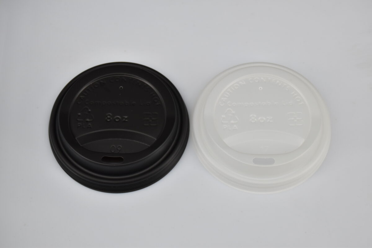 80mm Compostable CPLA Coffee Cup Lid Black (Fits 8oz)