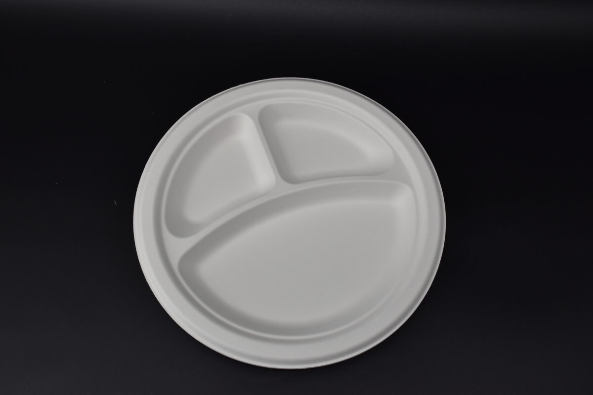 10″ Bagasse 3 Compartment Round Plate