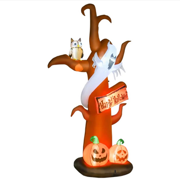 HOMCOM 2.7m Halloween Inflatable Tree with Ghost and Pumpkin Lighted for Decoration 