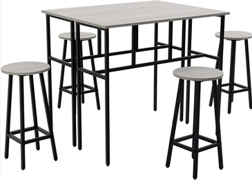 HOMCOM 6-Piece Bar Table Set, 2 Breakfast Tables with 4 Stools, Counter Height Dining Tables & Chairs for Kitchen, Living Room, Grey 