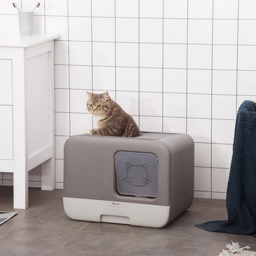 PawHut Cat Litter Box Portable Pet Toilet Fully Enclosed Kitten Pan with Scoop Purple 