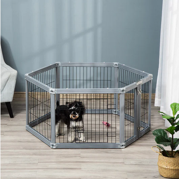 PawHut Heavy Duty Pet Playpen, 6 Panels Puppy Play Whelping Pen, Foldable Steel Dog Exercise Fence, with Door, Double Locking Latches, for Indoor Outdoor Use 70 x 62 cm 