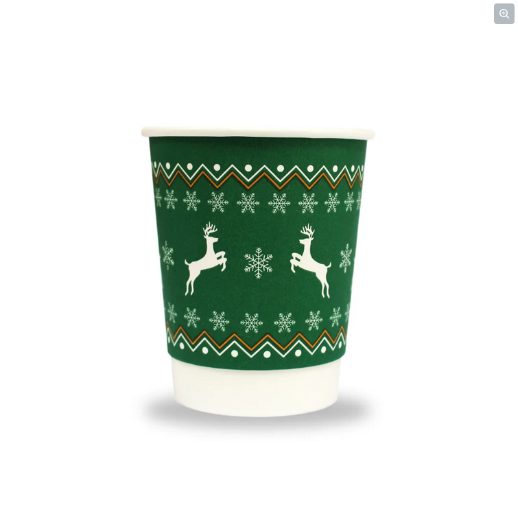 8oz Green Double Wall Christmas Paper Cups 