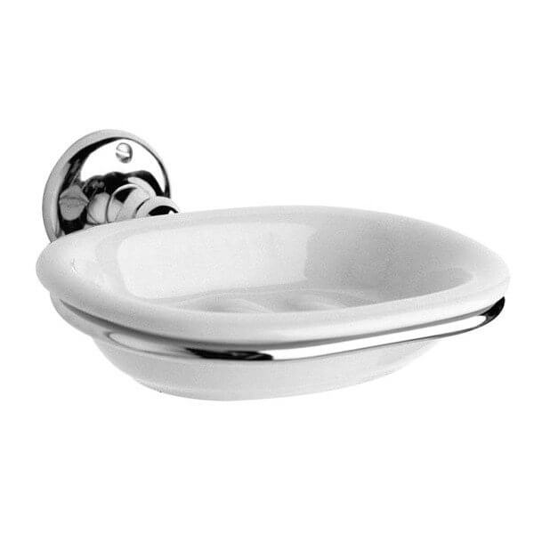 Victrion Ceramic Soap Dish with Chrome Holder