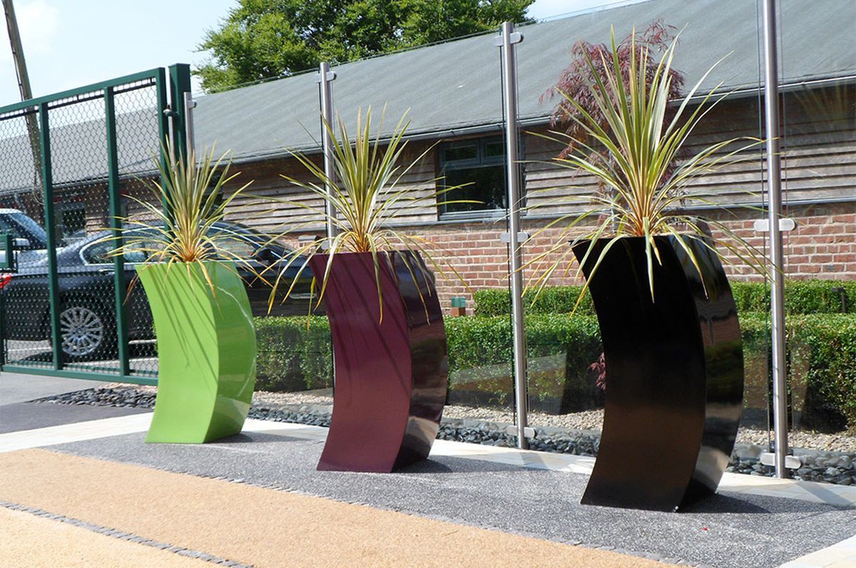 Varigated Yucca Tip in Curvy Planters