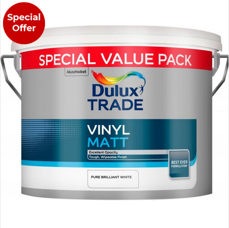 Dulux Trade Vinyl Matt Paint Pure Brilliant White 7.5ltr