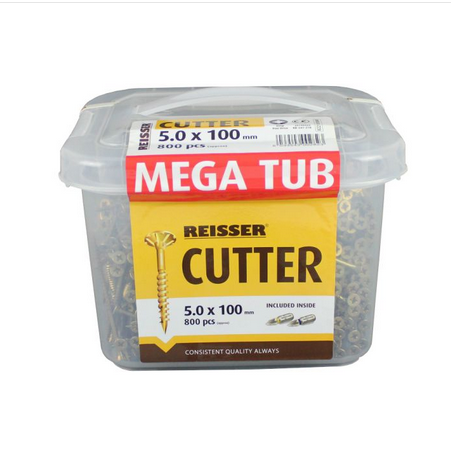 Reisser Cutter Countersink Pozi Woodscrew Yellow Mega Tub 5.0x100mm 800pk