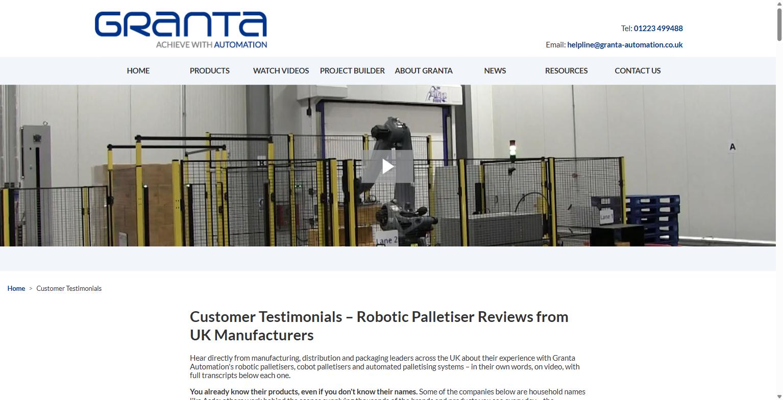 Robotic palletiser in operation at a Granta Automation customer site