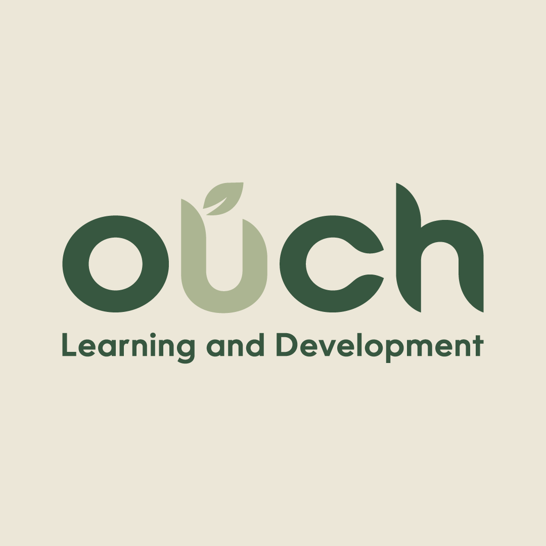 Ouch Learning and Development logo in green with a cream background.