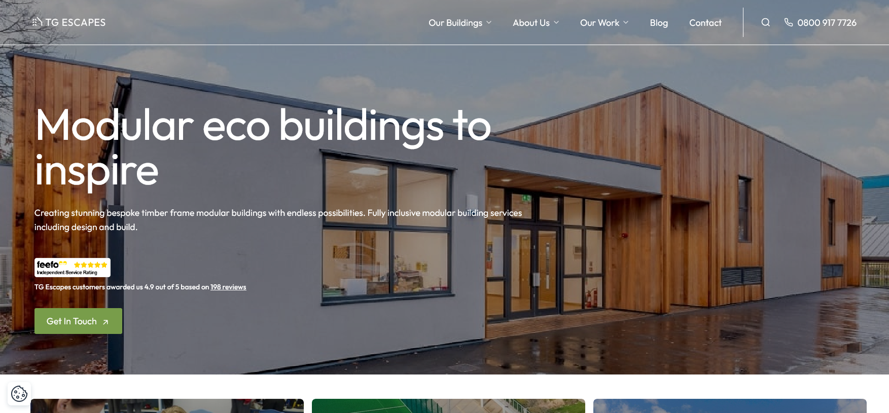 TG Escapes Modular Eco-Buildings Website Screenshot 001