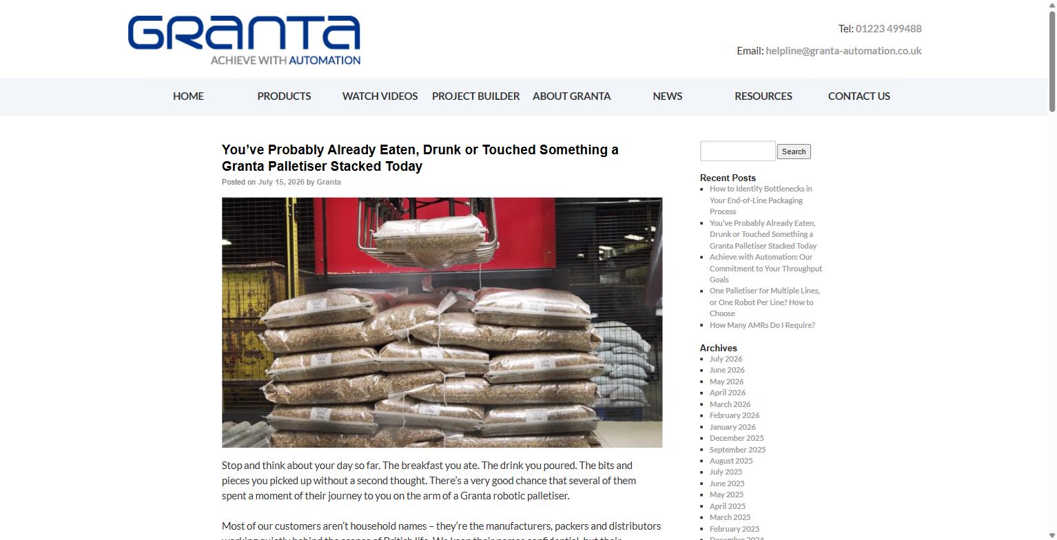 Bagged products stacked by a Granta robotic palletiser