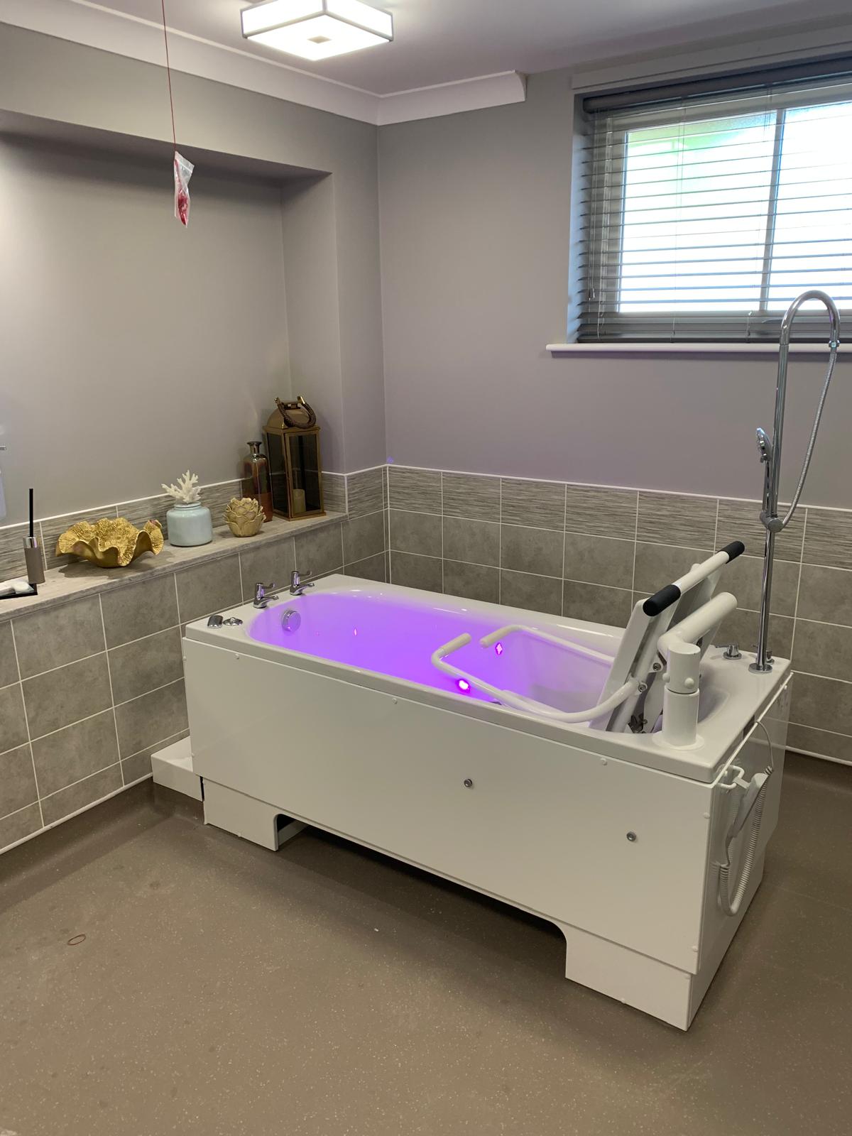 Excel 600 height adjustable bath installed in a care home by 24 nrg group