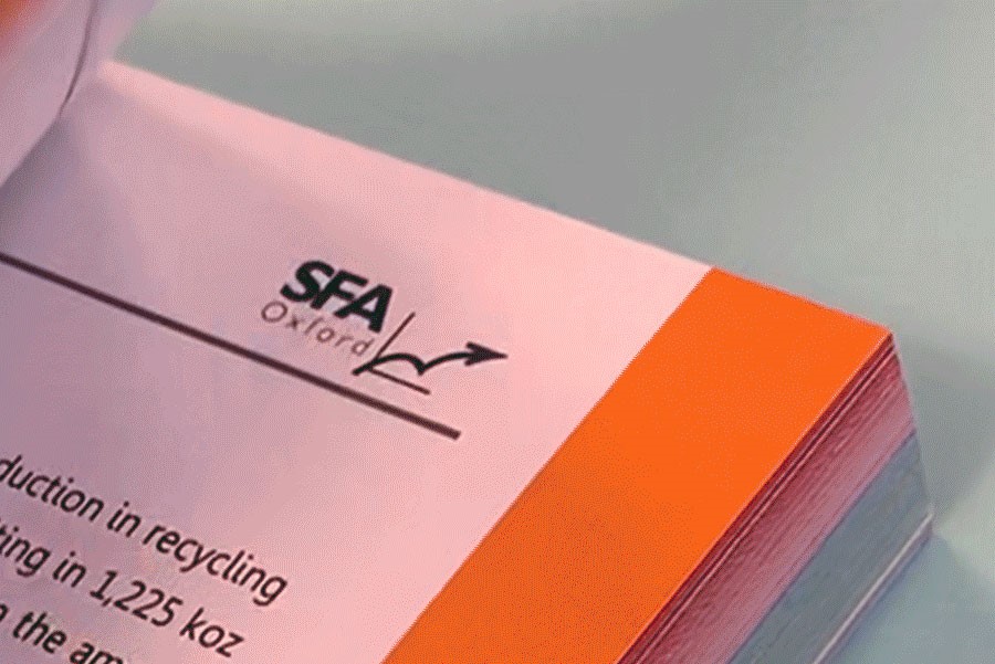 Printed report with colourful page border
