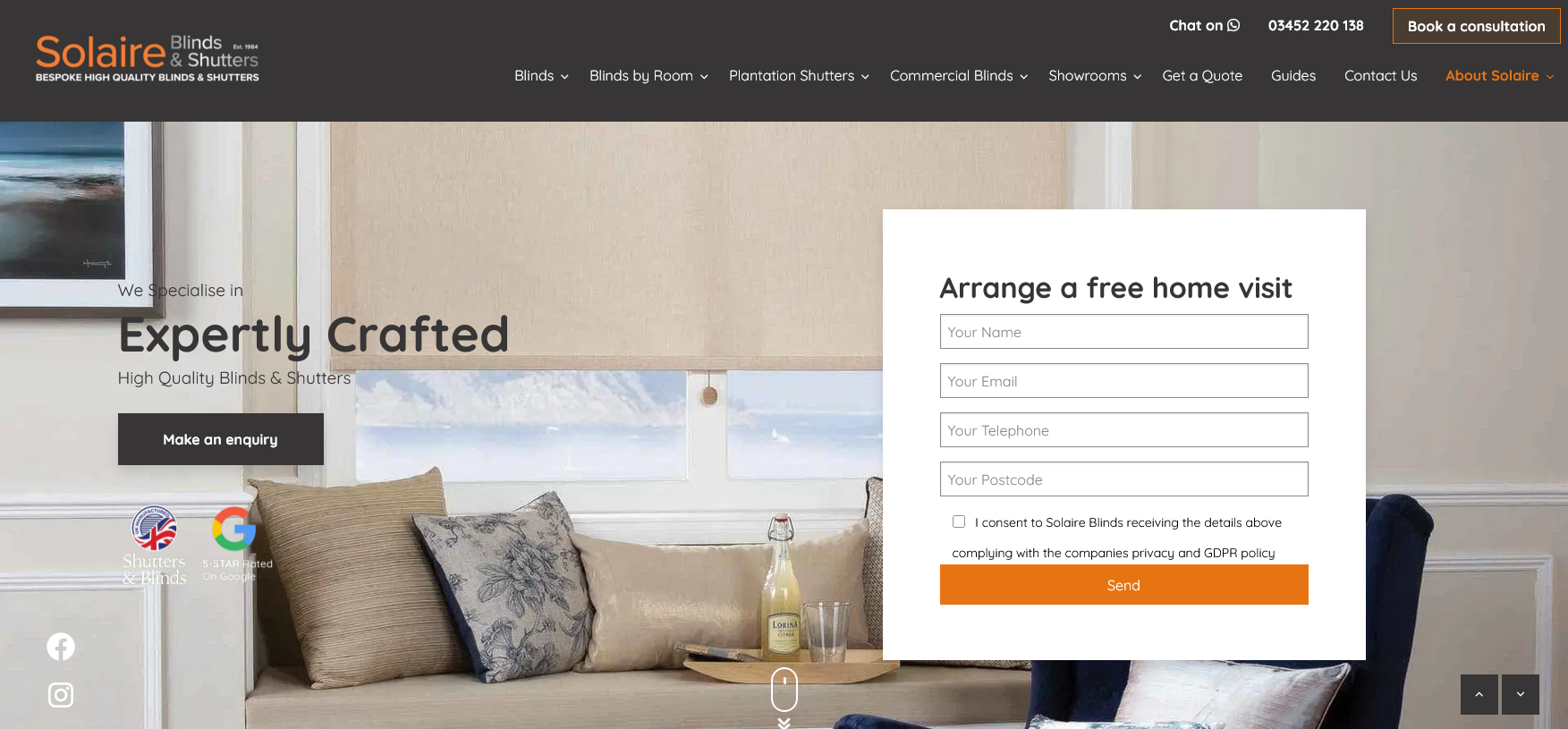 Solaire Blinds Website Screenshot 001