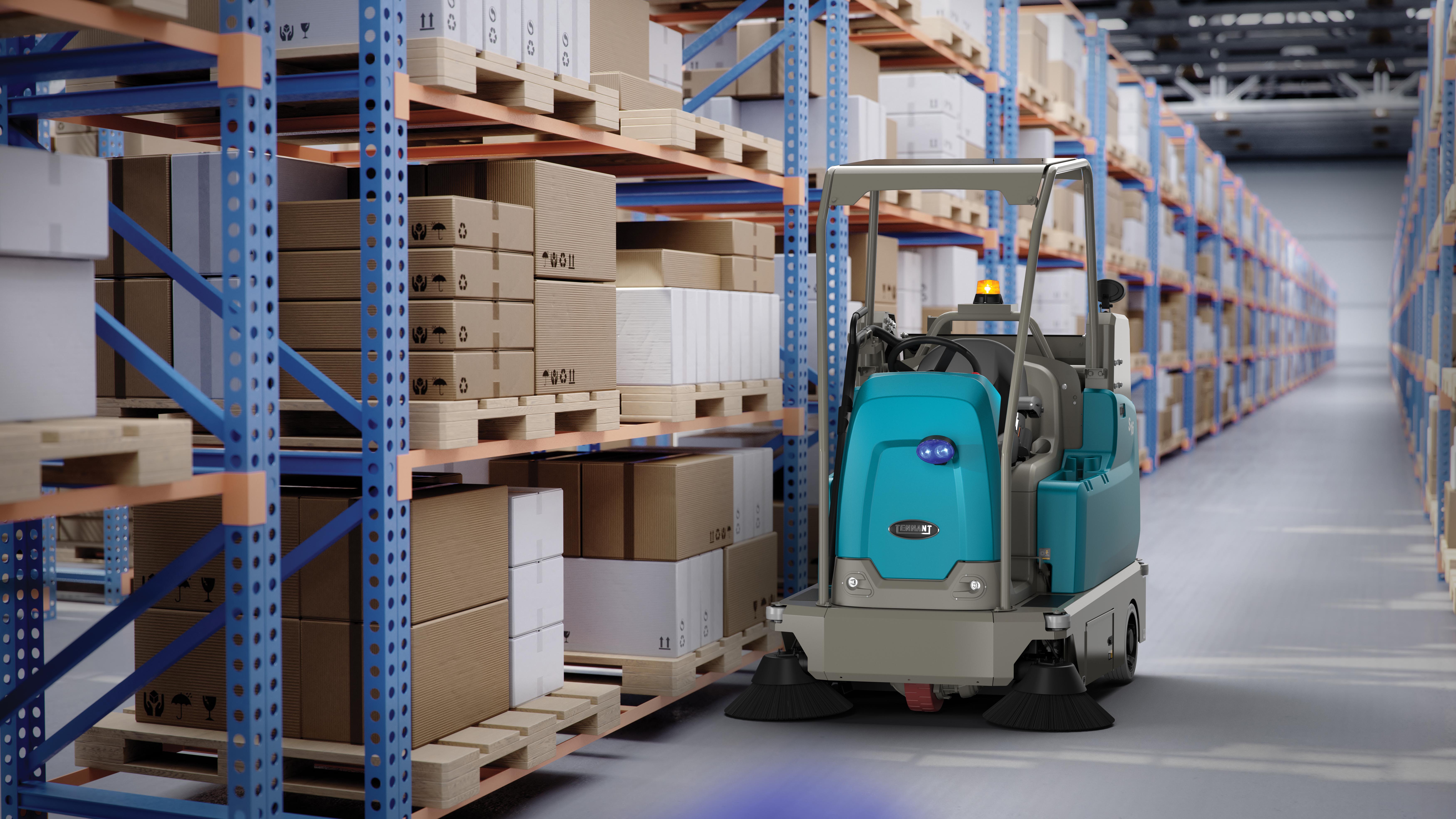 Tennant S16 Ride-on Sweeper in Warehouse