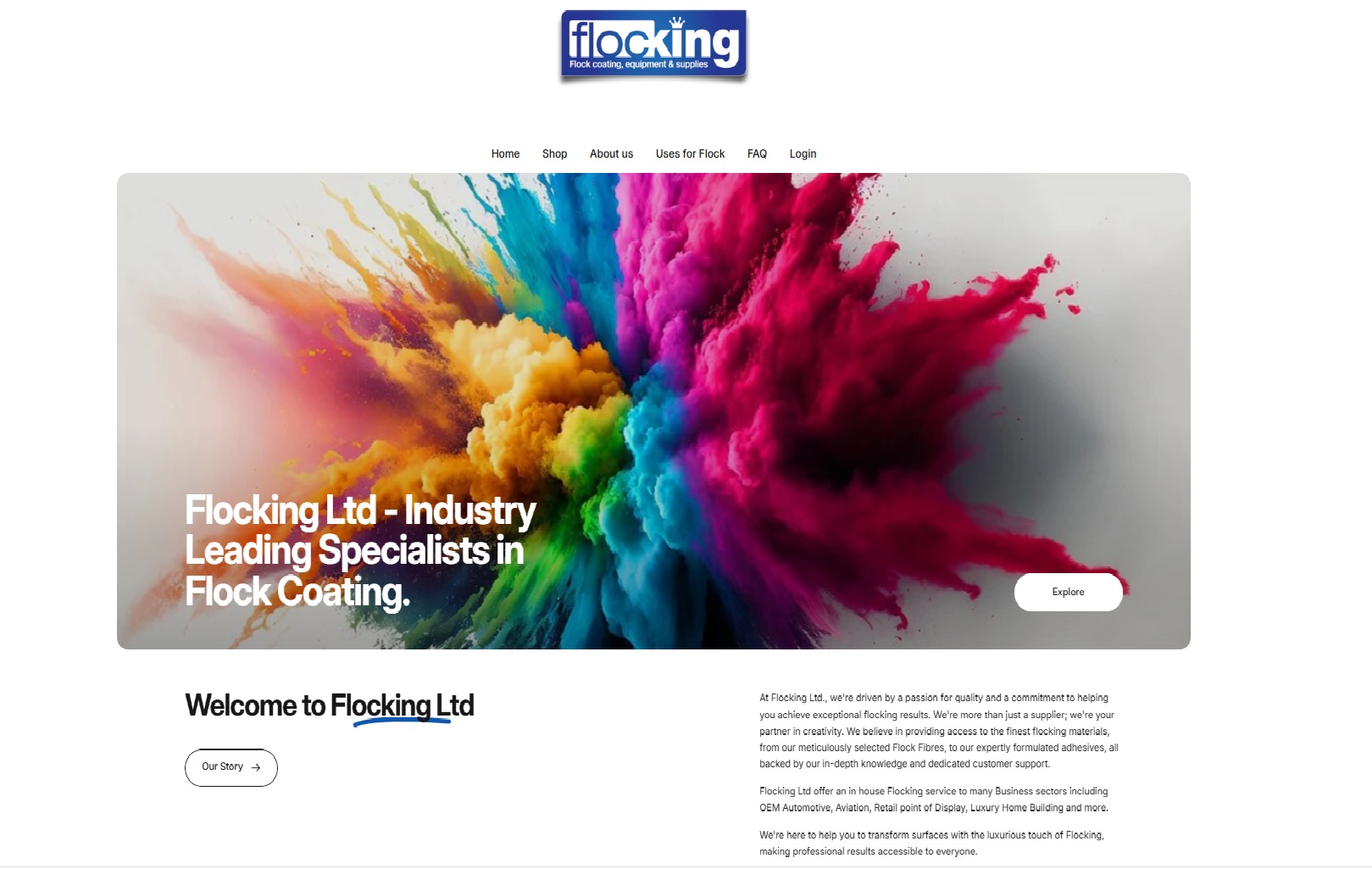 Image of Flocking Ltd's website front page