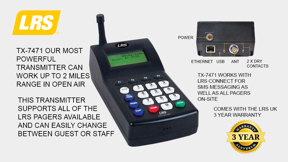 TX-7471 transmitter for SMS and all pagers