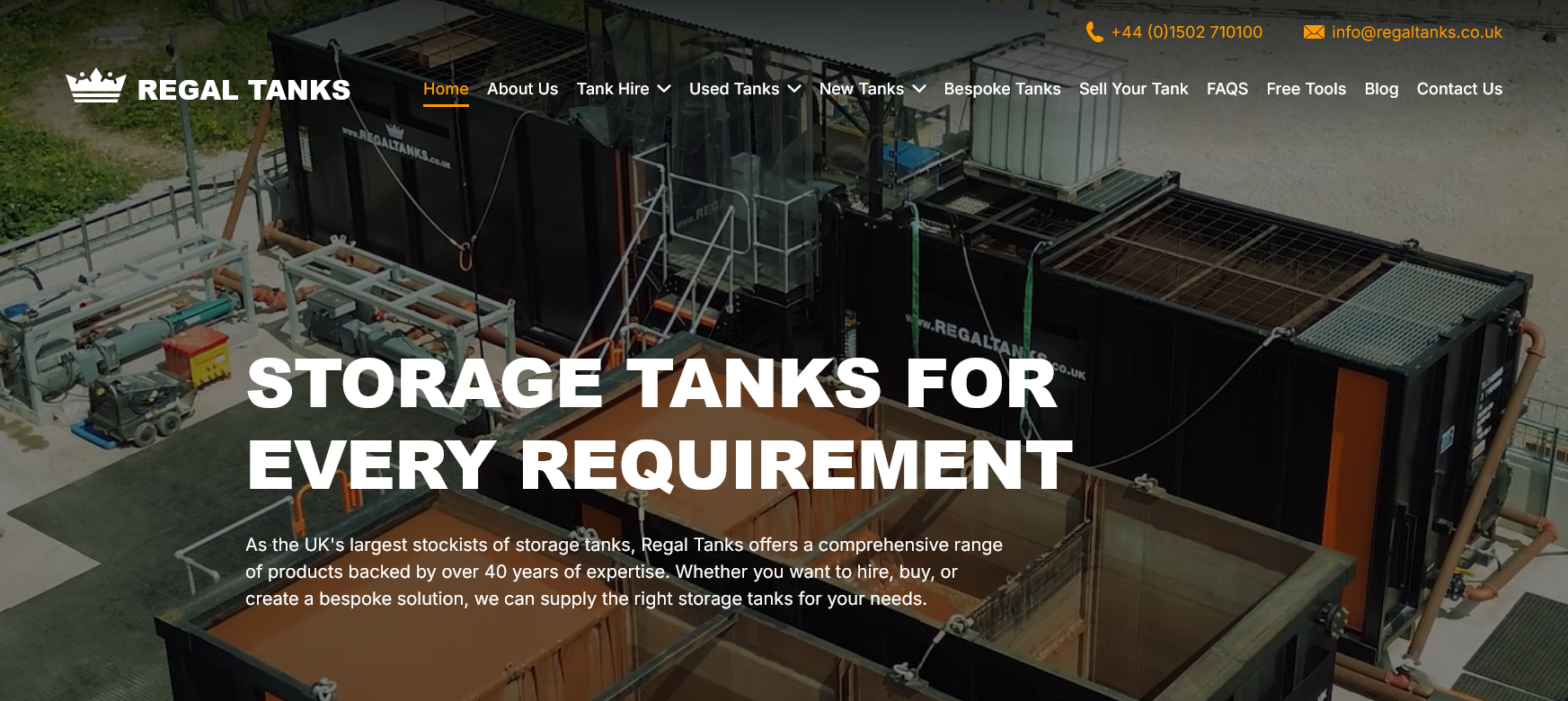 Regal Tanks Hire Website Screenshot 001