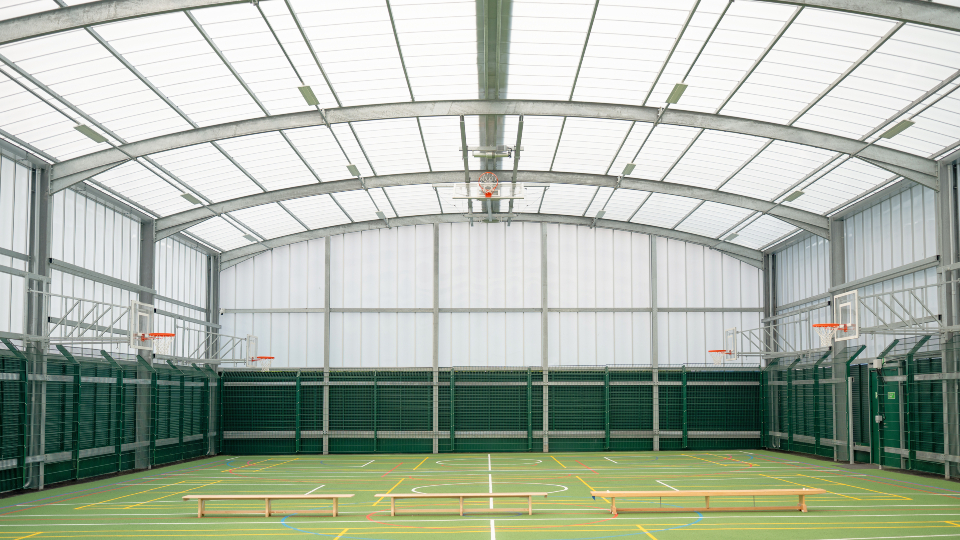 Durable A&S Landscape sports canopies designed for schools, keeping pupils active in every season.