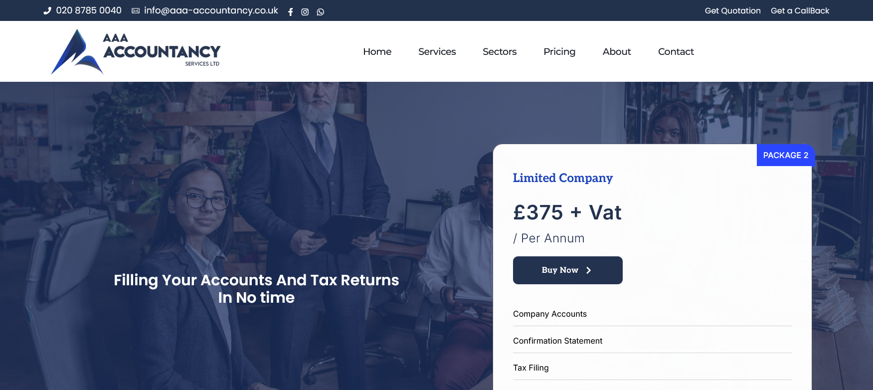 AAA Accountancy Services Website Screenshot 001
