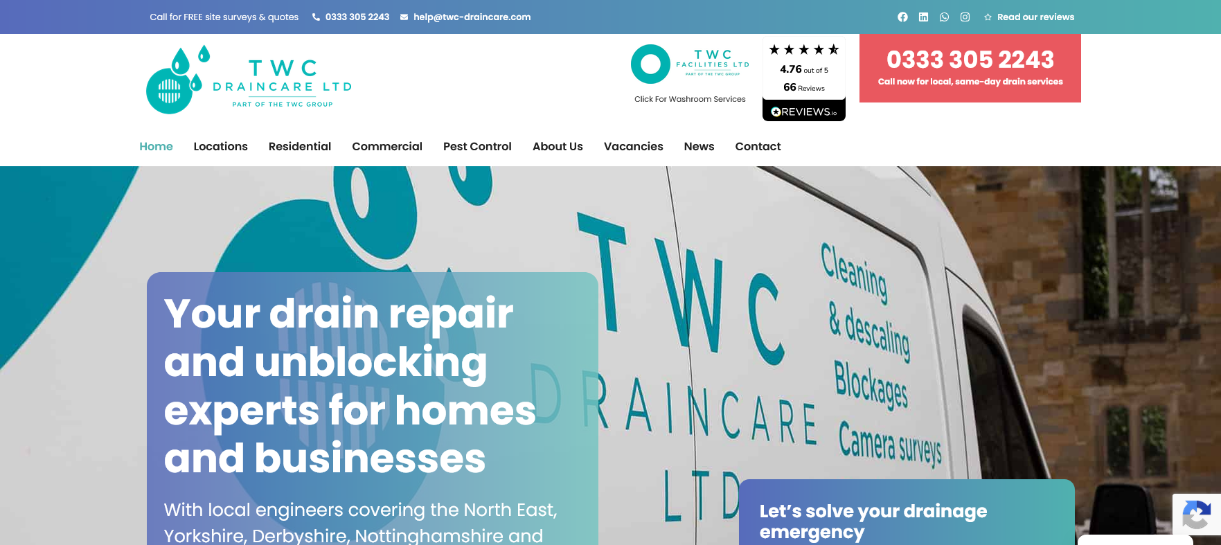 TWC Draincare Website Screenshot 001
