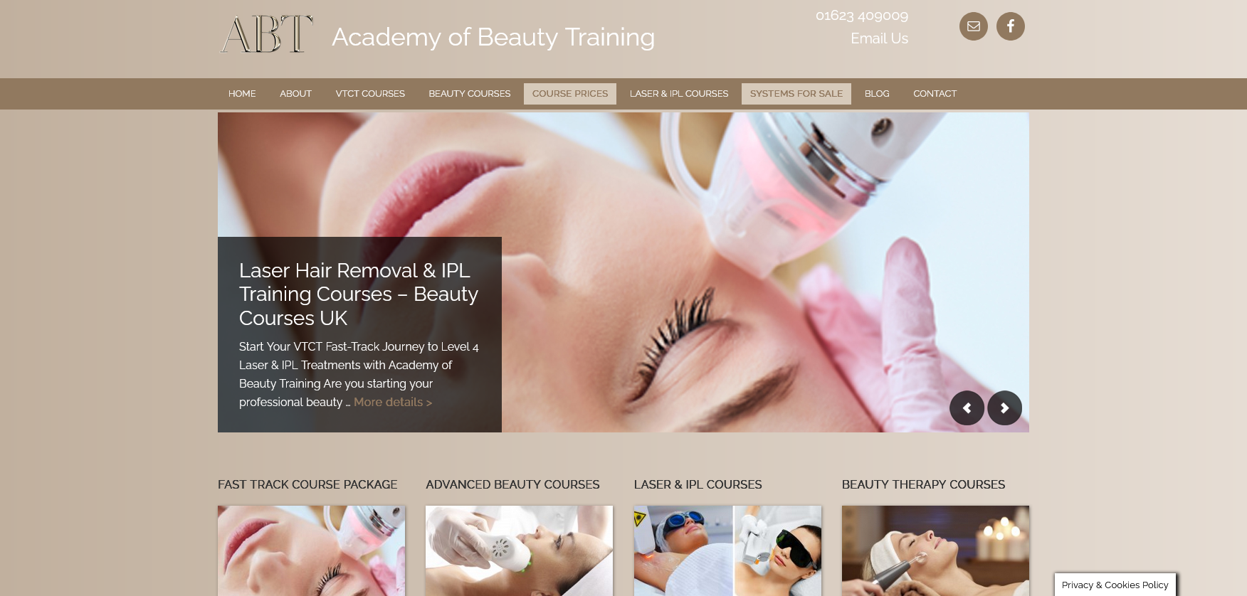 Academy of Beauty Training Website Screenshot 001