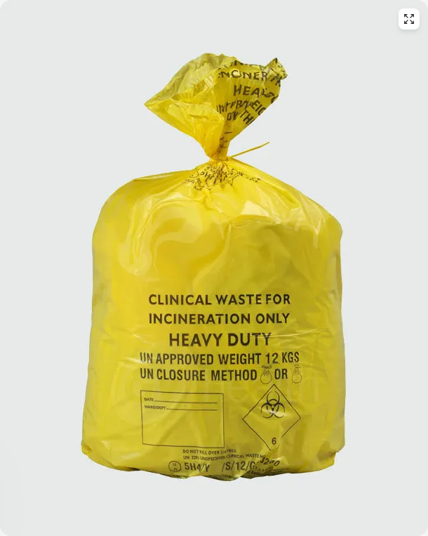 Yellow Heavy Duty Clinical Waste Sacks - 12kg