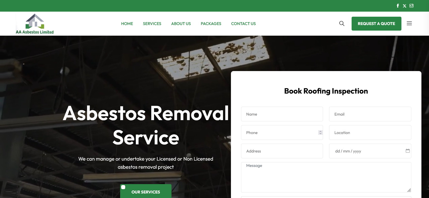 AA Asbestos Website Screenshot 001