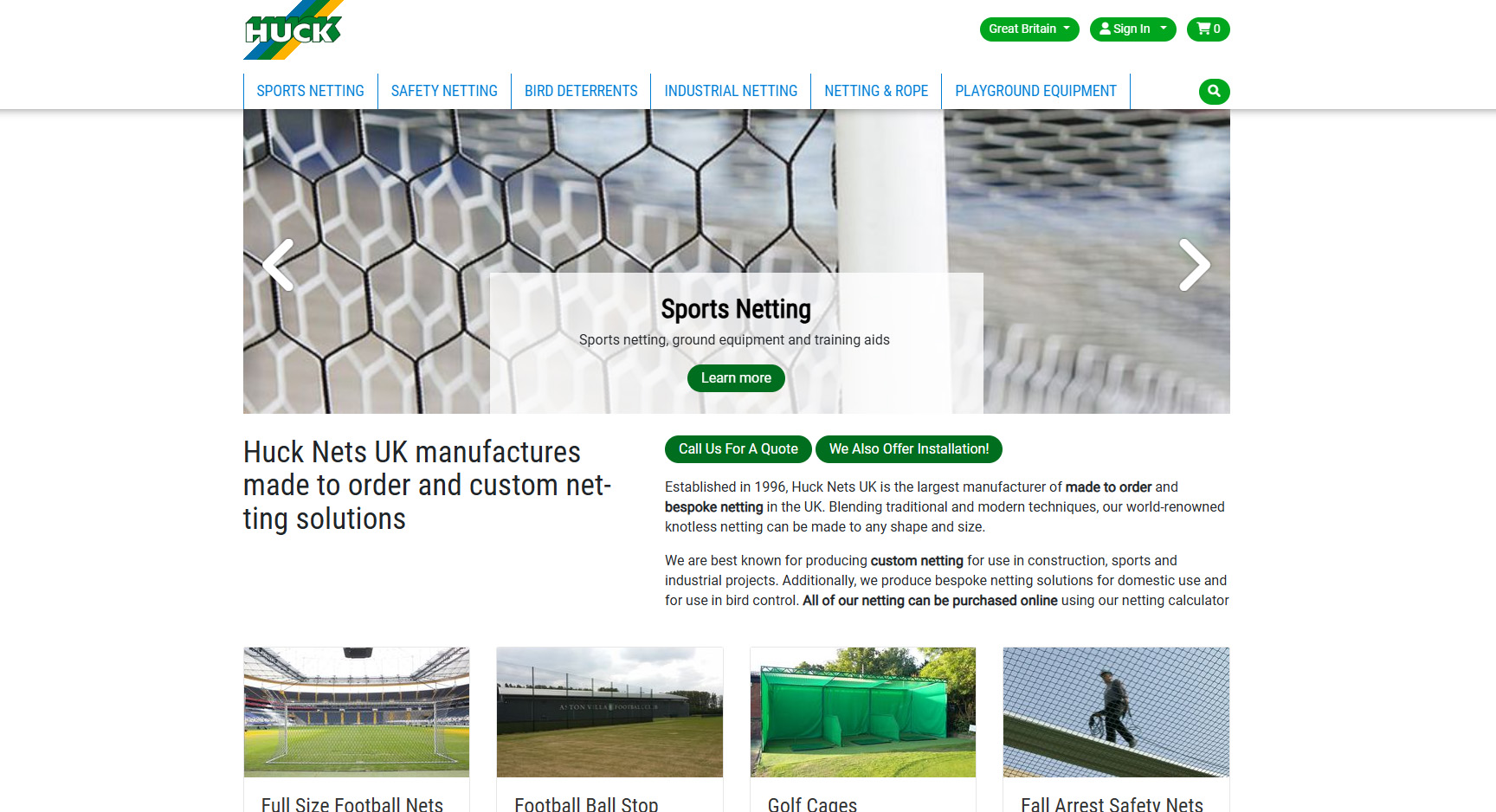 Huck Nets UK Website