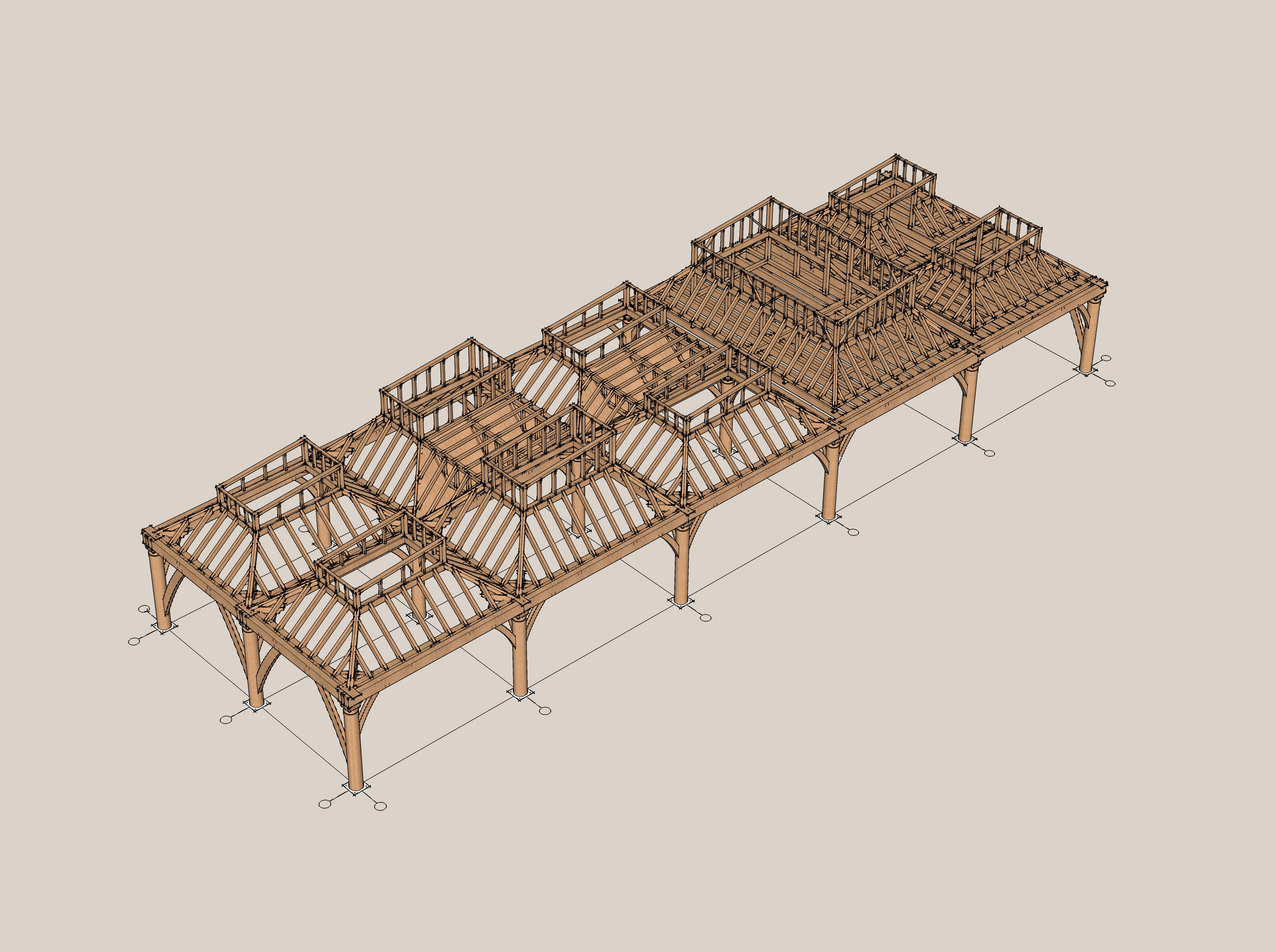 Technical architectural sketch of the Brixton Department Store, showing the building’s façade with detailed linework, window placements, and structural proportions