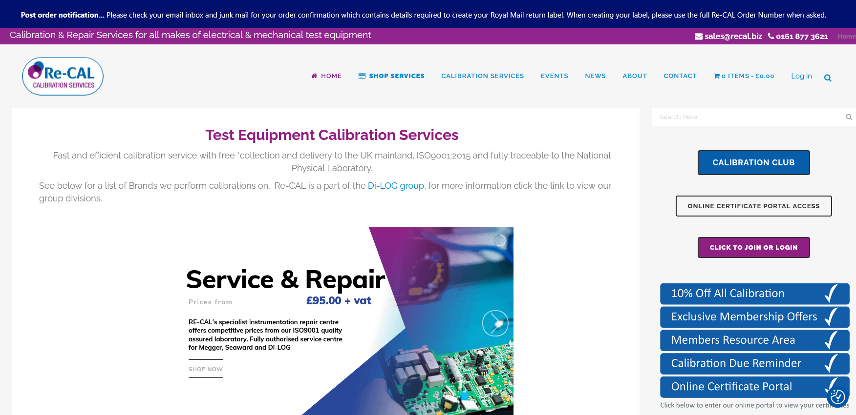 Re-Cal Calibration Services Ltd Website Screenshot 001