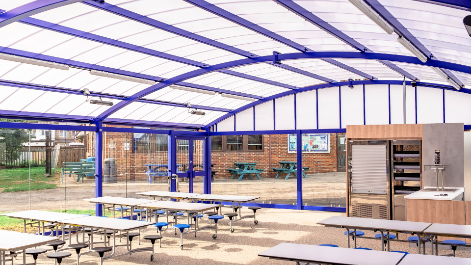 A&S Landscape dining canopies giving schools covered outdoor dining areas all year round.