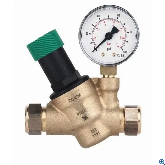 Resideo Braukmann D04FM Pressure Reducing Valve with Gauge - Compression Fitting