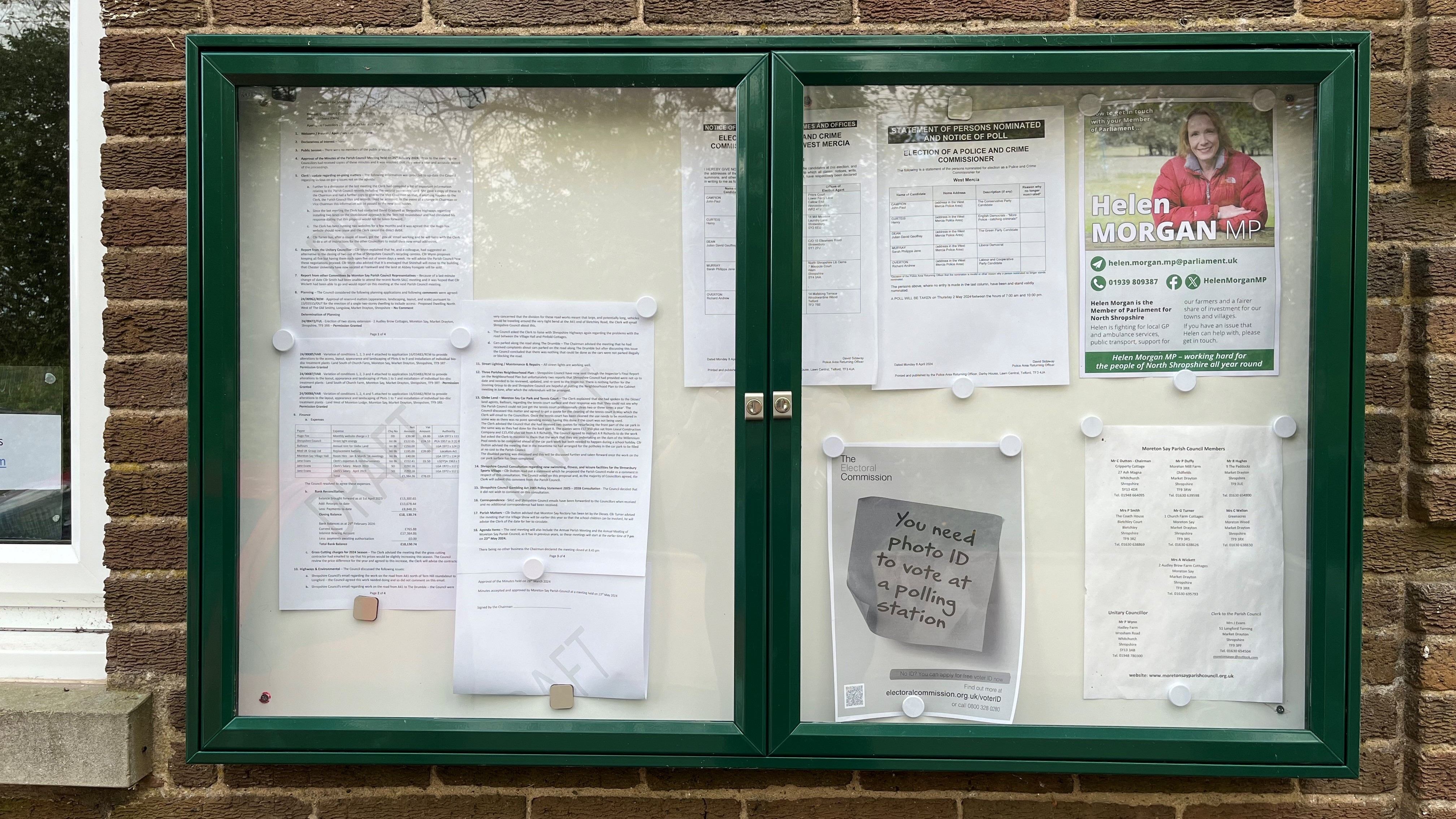 Twin door, lockable aluminium notice board or display case, wall mounted.  Polycarbonate glazing and magnetic backers.  Shelley Signs.