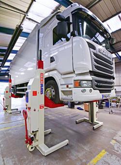 Scania sheffield relies on stertil koni ebright mobile column lifts